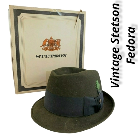 VINTAGE Royal Stetson Fedora Long Oval Size 7 in Box Forest Green - Picture 1 of 11